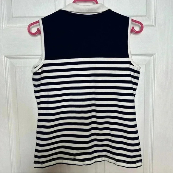 Izod Polo Shirt Sleeveless Collared Striped Blue & White  Size Medium - Picture 11 of 16